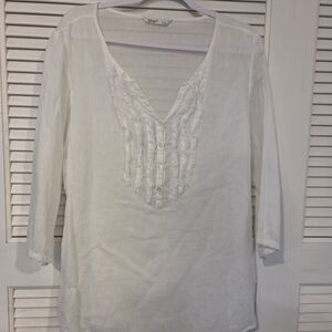 Old Navy White Ruffle-Trim V-Neck Tunic Top